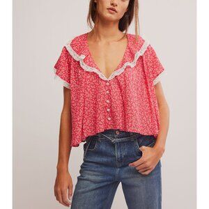Free People Red Floral Blouse
